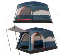 CostwayTente de Camping pour 6 Personnes avec 2 Pièces Tente Double Couchage Double Toit Bâche en Pe Fenêtres en Maille Imperméable Coupe-vent Bleu
