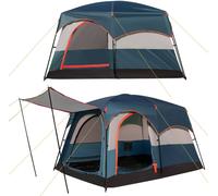 CostwayTente de Camping pour 6 Personnes avec 2 Pièces Tente Double Couchage Double Toit Bâche en Pe Fenêtres en Maille Imperméable Coupe-vent Bleu