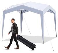 CostwayTente de Canopée Pop-up 302 x 302 cm avec Sac à Roulettes 8 Piquets 4 Cordes à Vent Abri Pliable Extérieur Tonnelle de Protection Solaire Blanc