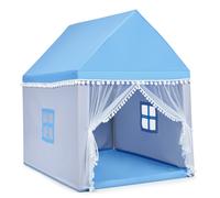 CostwayTente de Jeu Enfant Château Intérieur Cadre en Bois Couverture en Coton Bleu