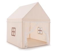 CostwayTente de Jeu Enfant Château Intérieur Cadre en Bois Couverture en Coton Café