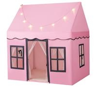 CostwayTente de Jeux avec Guirlandes Lumineuses Étoiles Cabane Enfant Interieure avec Tapis Antidérapant pour 3-4 Enfants de 3-10 Ans Rose