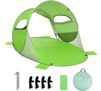 CostwayTente de Plage Pliable Pop-up Automatique Instantanée 3-4 Personnes 220x159x115cm 190T Revêtement Argent UPF50+ Vert