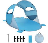 CostwayTente de Plage Pliable Pop-up Automatique Instantanée 3-4 Personnes 220x159x115cm 190T Revêtement Argent UPF50+ Bleu