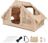 CostwayTente Gonflable pour 4-6 Personnes Grande Tente de Camping avec 4 Fenêtres à Moustiquaire 2 Portes Aérations Supérieures Sac de Transport Beige