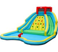 CostwayToboggan Aquatique Gonflable 5 en 1 avec Pataugeoire Aire de Jeux Gonflable en Oxford avec Mur d'Escalade Charge 150kg pour 3-10 Ans (sans Souffleur)