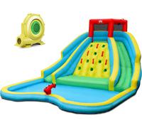 CostwayToboggan Aquatique Gonflable 5 en 1 avec Pataugeoire Aire de Jeux Gonflable en Oxford avec Mur d'Escalade avec ventilateur