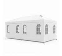 CostwayTonnelle 3x6m Tente de Réception Pop-Up Imperméable avec 6 Parois Amovibles Barnum Pliant Réglable en 3 Hauteur avec Sac de Transport Blanc