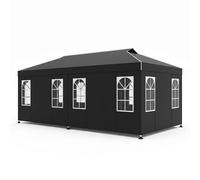 CostwayTonnelle 3x6m Tente de Réception Pop-Up Imperméable avec 6 Parois Amovibles Barnum Pliant Réglable en 3 Hauteur avec Sac de Transport Noir