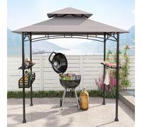 CostwayTonnelle Barbecue Exterieur Auvent Abri Barbecue 2 Tablettes de Service Toit Ventilé Grand Panier Crochets Ouvre-Bouteille Gris