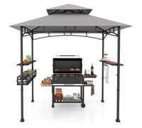 CostwayTonnelle Barbecue Exterieur Auvent Abri Barbecue 2 Tablettes de Service Toit Ventilé Grand Panier Crochets Ouvre-Bouteille Gris