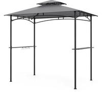 CostwayTonnelle de Barbecue 242 x 150 cm avec 2 Etagères Latérales Abri Barbecue à Deux Niveaux Cadre en Métal avec Toit Souple 6 Crochets Gris