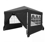 CostwayTonnelle de Jardin 3 x 3 M Tente de Réception Pliante Imperméable avec 4 Parois Amovibles 3 Niveaux Hauteur Réglable Sac à Roulettes Noir