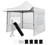CostwayTonnelle de Jardin 3 x 3 M Tonnelle Pliante Pop-Up avec 3 Hauteur Réglable Cadre en Métal 4 Sacs de Sable Sac de Transport Blanc