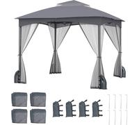 CostwayTonnelle de Jardin 300x300 cm avec Parois en Filet Tente de Reception avec Double Toit Structure en Métal 4 Sacs de Sable Gris