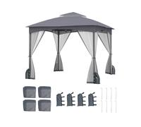 CostwayTonnelle de Jardin 300x300 cm avec Parois en Filet Tente de Reception avec Double Toit Structure en Métal 4 Sacs de Sable Gris