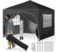 CostwayTonnelle de Jardin 3x3M avec 4 Parois Latérales Amovibles Tente de Reception Portable avec Sac à Roulettes 8 Piquets 4 Ancres Noir