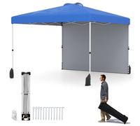 CostwayTonnelle de Jardin 3X3M avec Paroi Latérale Tente Réception Pliant avec Sac à Roulettes 8 Piquets 4 Ancrages 4 Câbles de Vent Bleu