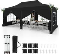 CostwayTonnelle de Jardin 3x6M avec 6 Parois Latérales Amovibles Tente de Reception Escamotable avec Sac de Transport Protection Solaire Noir