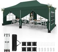 CostwayTonnelle de Jardin 3x6M avec 6 Parois Latérales Amovibles Tente de Reception Escamotable avec Sac de Transport Protection Solaire Vert