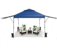 CostwayTonnelle de Jardin Barnum Instantanée 3x3m avec Double Auvents 1,25x3cm Imperméable Sac à Roulettes Hauteurs Réglable Bleu