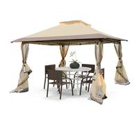 CostwayTonnelle de Jardin Instantanée Double Toit 360X360CM Tente Réception avec Filet en Maille sur 4 Côtés Dessus Ventilé Sac de Transport Café