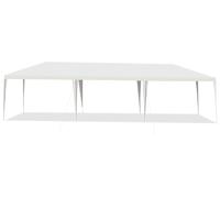 CostwayTonnelle de Jardin Pliant 3 x 9 m Tente de Réception Imperméable Tube Métal 8 Cordes à Vent et 16 Piquets pour Fêtes Mariage Blanc