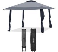 CostwayTonnelle de Jardin Pliante 395 cm x 395 cm Toit à 2 Niveaux Tente de Reception Imperméable Tissu Oxford à 3 Hauteurs Réglables 267-284CM Gris