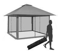 CostwayTonnelle de Jardin Pliante 4 x 4M Pop-up avec Parois Latérales en Maille à Fermeture Éclair Tente Réception Double Toit Hauteur Réglable Gris