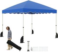 CostwayTonnelle Pliante 3 x 3 M, Abri Extérieur Portable et Pliable avec Sac à Roulettes 8 Piquets 4 Ancrages 4 Cordes Coupe-vent Bleu