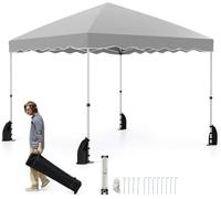 CostwayTonnelle Pliante 3 x 3 M Abri Extérieur Portable et Pliable avec Sac à Roulettes 8 Piquets 4 Ancrages 4 Cordes Coupe-vent Gris