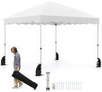 CostwayTonnelle Pliante 3 x 3 M, Abri Extérieur Portable et Pliable avec Sac à Roulettes 8 Piquets 4 Ancrages 4 Cordes Coupe-vent Blanc