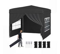 CostwayTonnelle Pliante 3x3 Imperméable Tonnelle de Jardin Exterieur avec 4 Parois Amovibles Sac à Roulettes&Fenêtres Transparentes Noir