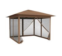 CostwayTonnelle Pliante 3x3M Imperméable à Fermeture Éclair Tonnelle de Jardin Réglable en Hauteur Barnum avec Cadre en Acier&Moustiquaire Marron