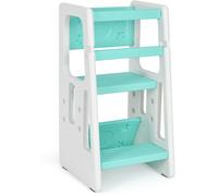 CostwayTour d'Apprentissage pour Tout-Petits 3 Hauteurs Réglables et Repose-pieds Antidérapants HDPE Double Rails de Sécurité Vert