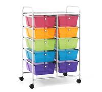 CostwayTour de Rangement à Roulettes- 10 Tiroirs Amovibles 65,5 x 37 x 87 CM Format A4 et et Lettre Blanc Multicolore