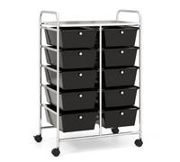 CostwayTour de Rangement à Roulettes- 10 Tiroirs Amovibles 65,5 x 37 x 87 CM Format A4 et et Lettre Noir