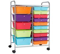 CostwayTour de Rangement à Roulettes Chariot de Rangement avec 15 Tiroirs Multicolore