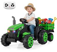 CostwayTracteur Électrique 24V Enfants Véhicule Électrique avec Phares LED RVB Musique Remorque Amovible & Télécommande pour 3-7 Ans Vert Foncé