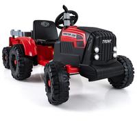 CostwayTracteur Électrique 24V pour Enfants avec Remorque Amovible Télécommande Musique Port USB Démarrage en Douceur Phares LED pour 3-8 Ans Rouge