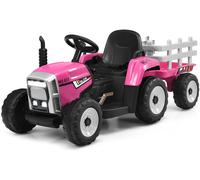 CostwayTracteur Electrique avec Remorque pour Enfants 3 Vitesses Lumières LED Fonctions Audio USB et Bluetooth Rose