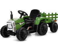 Costway 12 V Tracteur Electrique Enfants Avec Remorque, Télécommande 2,4g, 3 Vitesses, Led, Musique, Usb Et Bluetooth, Vert Foncé