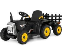 Costway 12 V Tracteur Electrique Enfants Avec Remorque, Télécommande 2,4g, 3 Vitesses, Led, Musique, Klaxon, Usb Et Bluetooth, Noir