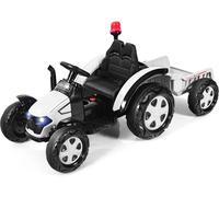 CostwayTracteur Electrique avec Télécommande 2.4G 12V 7AH Vitesse : 3-8 km/h MP3 Port USB pour Enfants de 3 à 8 Ans Blanc
