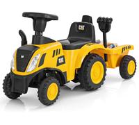 CostwayTracteur Sous Licence Caterpillar Tracteur Pied au Sol avec Remorque Amovible Pelle Râteau Klaxon Lumières LED les 18 Mois à 3 Ans Jaune