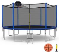 COSTWAY Trampoline Extérieur Enfants Ø366cm avec Panier de Basket,Ballon,Pompe,Filet de Protection 72 Ressorts,Echelle à 3 Marches