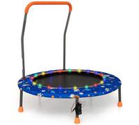 Trampoline pour Enfants Ø92CM COSTWAY-21 Lumières LED Colorées-Poignée Amovible-Tapis de Saut Rond-Intérieur Extérieur-Astronaute