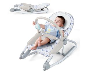 CostwayTransat 2 en 1 pour Bébé Transat Portable avec Dossier Réglable à 3 Niveaux et Siège en Tissu Amovible pour 0-6 Mois Gris