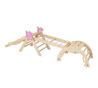 CostwayTriangle Jouets d'Escalade pour Bébé Pliables Ensemble d'Escalade Montessori en Bois Aire de Jeux Intérieure avec Arche Rampe Naturel