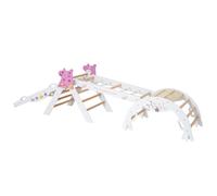 CostwayTriangle Jouets d'Escalade pour Bébé Pliables Ensemble d'Escalade Montessori en Bois Aire de Jeux Intérieure avec Arche Rampe Blanc